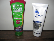 Мгновенная тающая маска Fructis "Стойкий цвет" Garnier и восстанавливающий бальзам экспресс-уход Dove