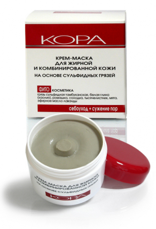 Крем-маска для жирной и комбинированной кожи лица на основе сульфидных грязей от КОРА